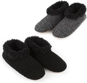2-Pair Men's Slipper Socks Fluffy Sherpa Lined, Winter Cable Knit Warm Gripper Sock Set Non-Skid Soles, Cozy Gifts for Men, Sizes 8-15