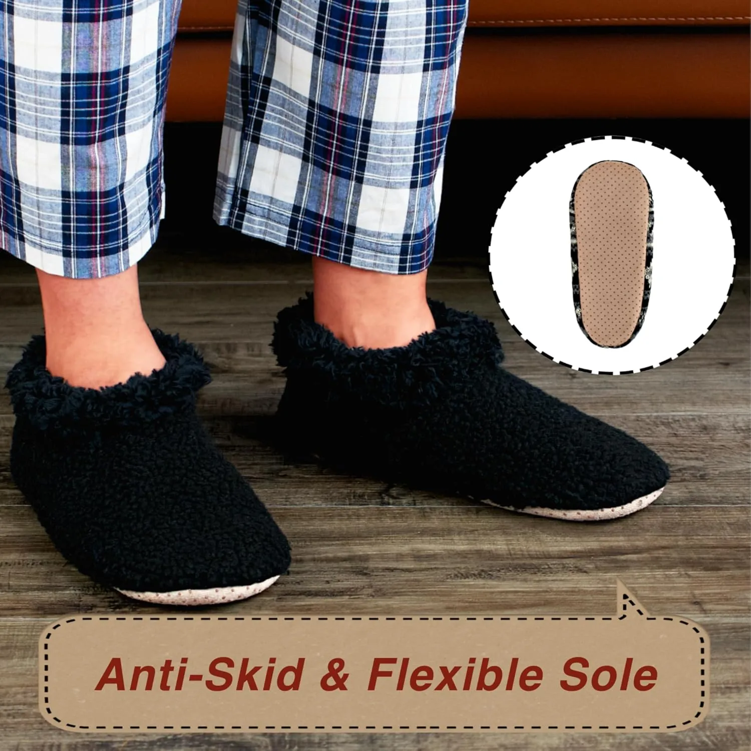 2-Pair Men's Slipper Socks Fluffy Sherpa Lined, Winter Cable Knit Warm Gripper Sock Set Non-Skid Soles, Cozy Gifts for Men, Sizes 8-15