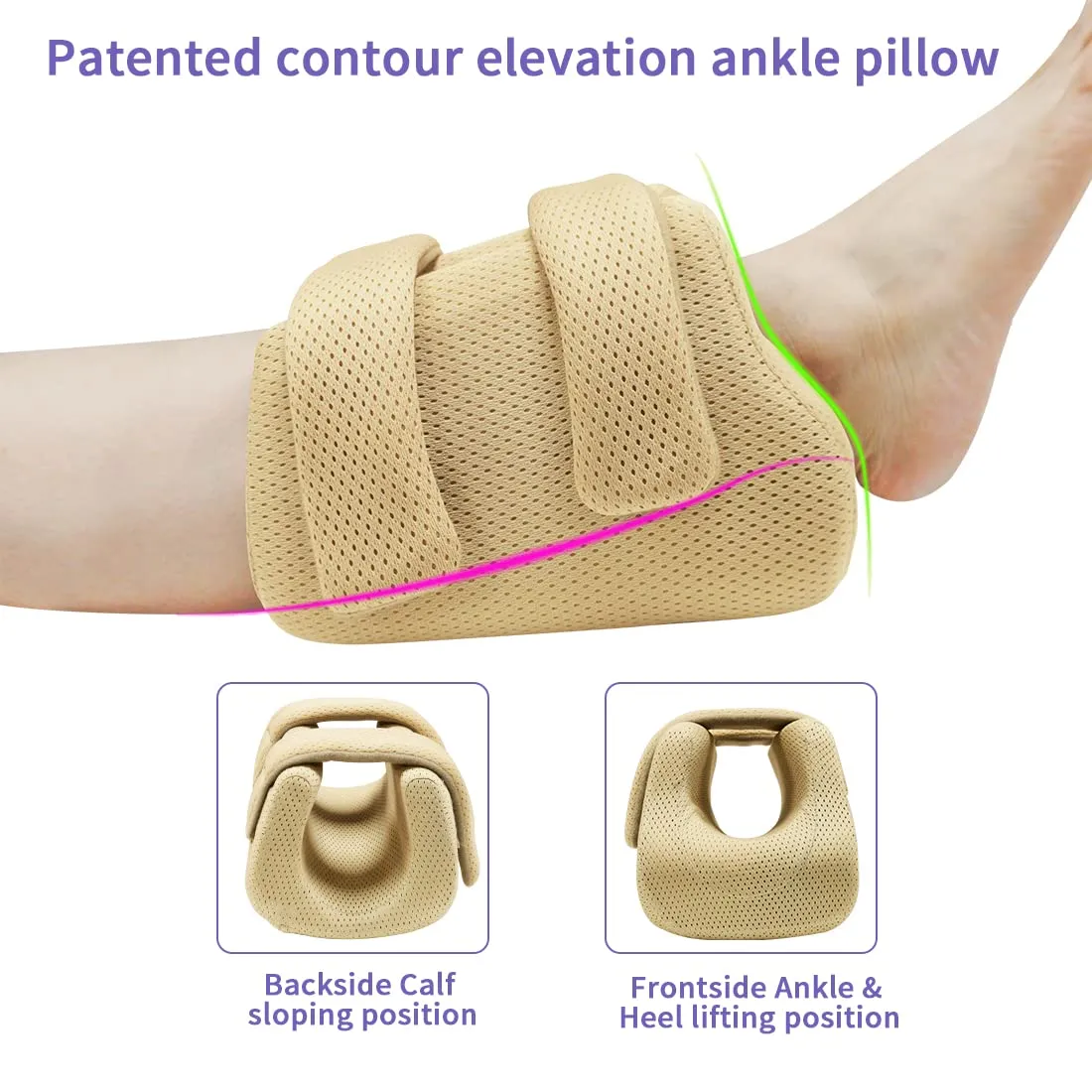 3D Heel Protectors Bed Sore Pillow Cushion for Pressure Sores,Foot Pillows Support Boot for Bedridden Patients Supplies, Ankle Pillow Heel Protector for Heel Pain（Khaki Pack of 1）