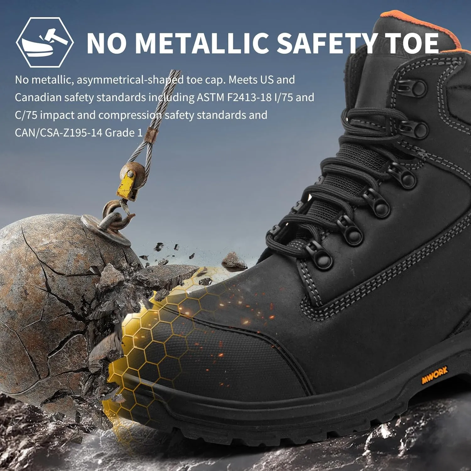 6" Safety Work Boots For Men Waterproof ASTM F2413-18 Composite Toe Puncture Proof EH Rated Non Slip YKK Zipper Side Industrial & Construction Chairman MW2302
