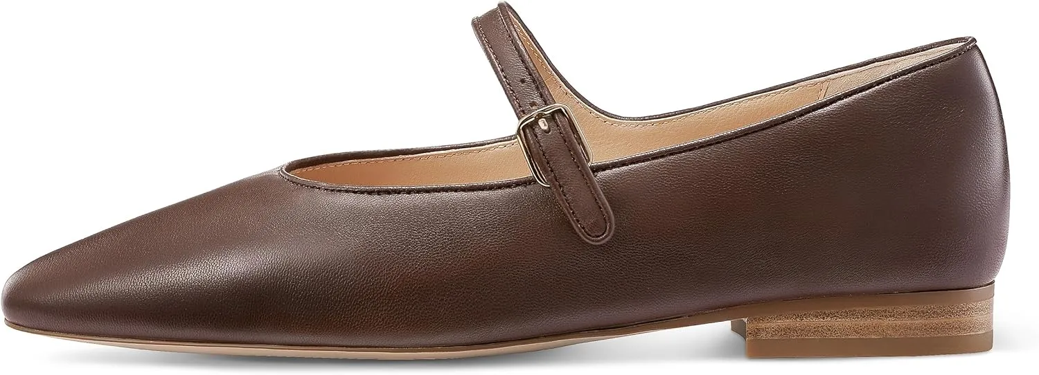 7or9 Mary Jane Flats Women Comfortable Mary Jane Shoes for Women Air-Touch Foam Lambskin Casual Shoes- Silver, Brown, Almond, Black