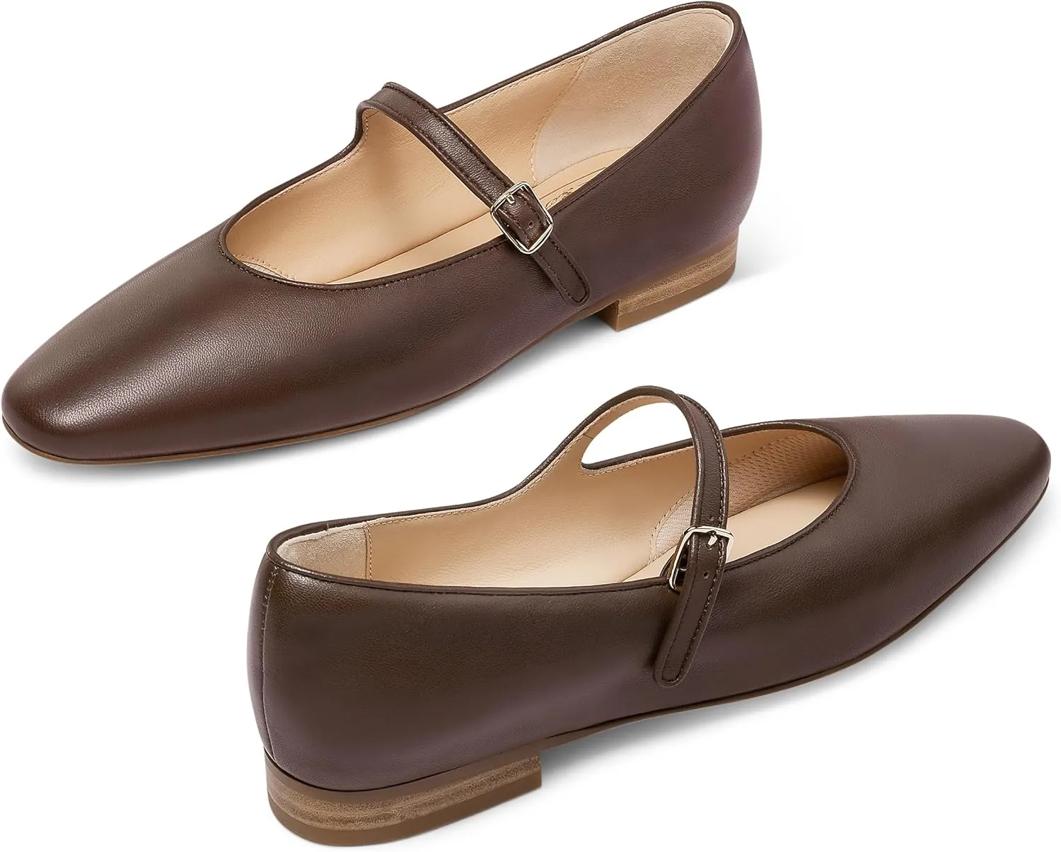 7or9 Mary Jane Flats Women Comfortable Mary Jane Shoes for Women Air-Touch Foam Lambskin Casual Shoes- Silver, Brown, Almond, Black