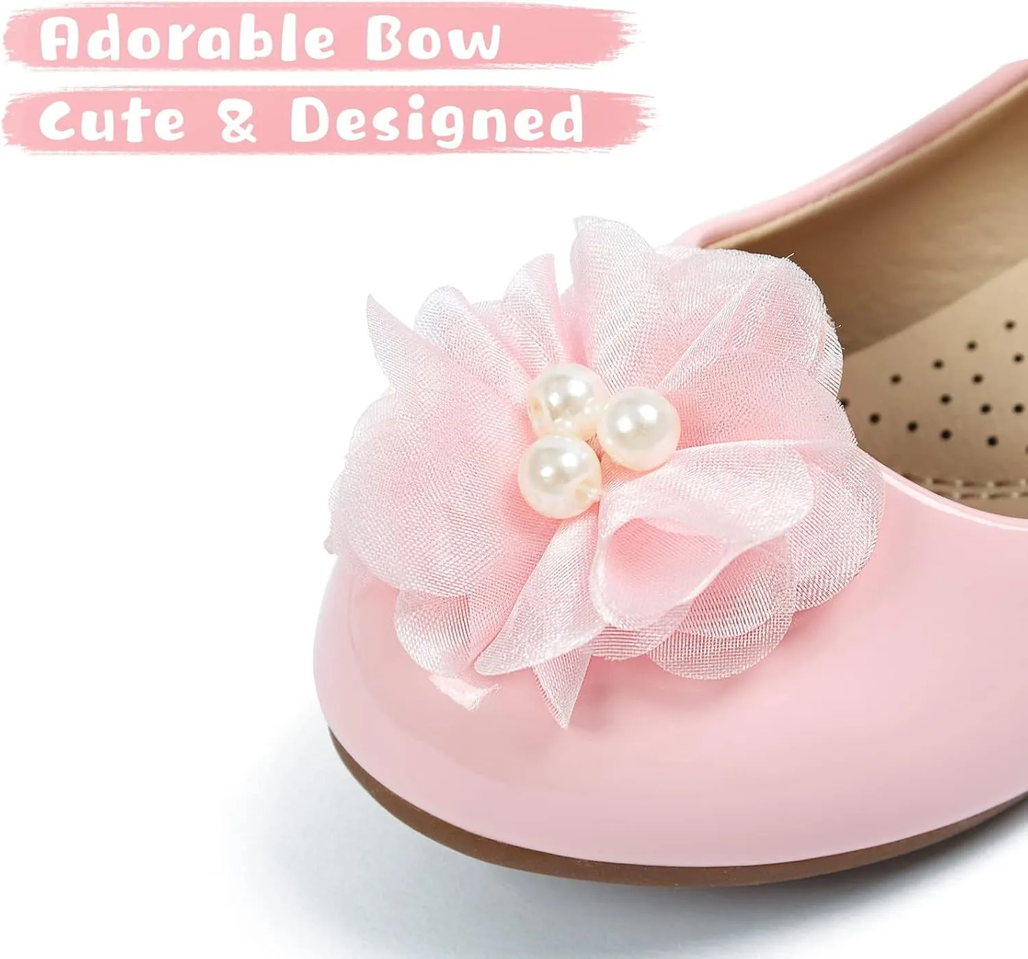 ADAMUMU Toddler Dress Shoes Flower Girl Shoes for Weeding Cute Toddler Mary Jane Shoes Lace Flore Ballet Flat for Walking, Jumping