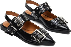Aimery Women Buckle Ballet Flats Pointed Toe Slingback Wide Flat Casual Comfortable Ballerina Block Heel Shoes