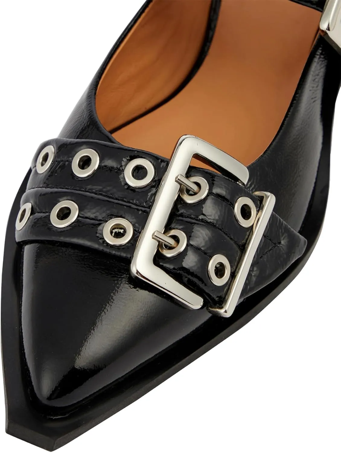 Aimery Women Buckle Ballet Flats Pointed Toe Slingback Wide Flat Casual Comfortable Ballerina Block Heel Shoes