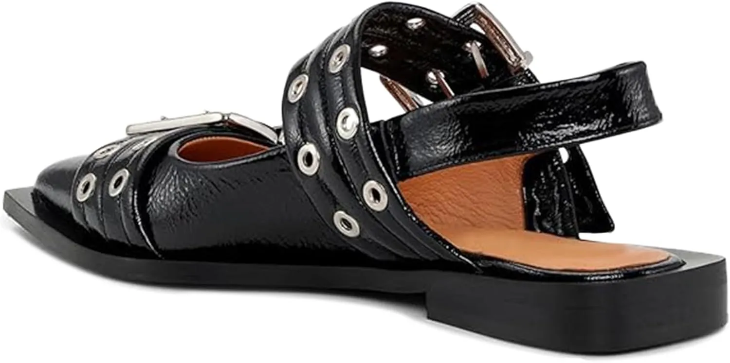 Aimery Women Buckle Ballet Flats Pointed Toe Slingback Wide Flat Casual Comfortable Ballerina Block Heel Shoes
