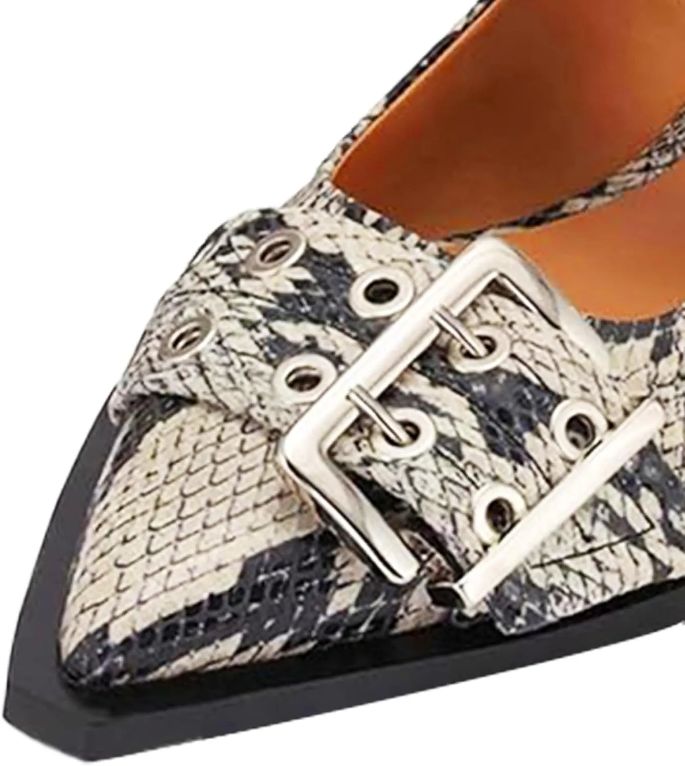 Aimery Women Buckle Ballet Flats Pointed Toe Slingback Wide Flat Casual Comfortable Ballerina Block Heel Shoes