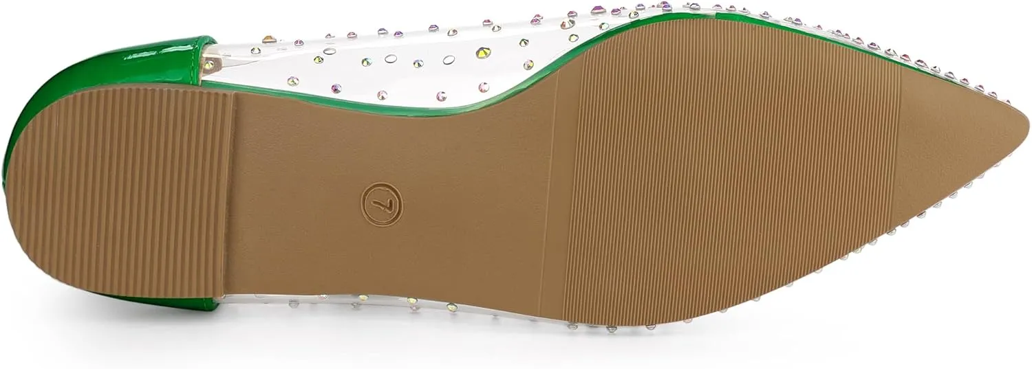 Allegra K Women's Pointed Toe Clear Rhinestone Ballet Flats