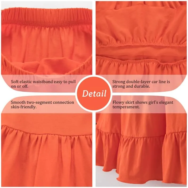 ALWAYSONE Girls' Casual Midi Skirt Soft Cotton Maxi Skirts Long Skirt with Elastic Waist for Girls 3-14 Year（XS-2XL）