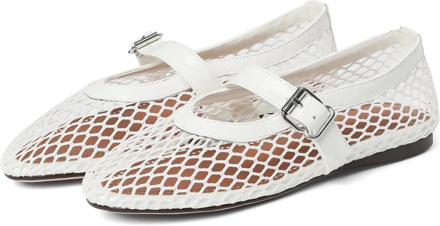AMINUGAL Mesh Ballet Flats Shoes for Women Fashion Round Toe Fishnet Flats for Women Buckle Strap Mary Jane Shoes Women Comfortable Casual Office Daily Dress Ballerina Shoes