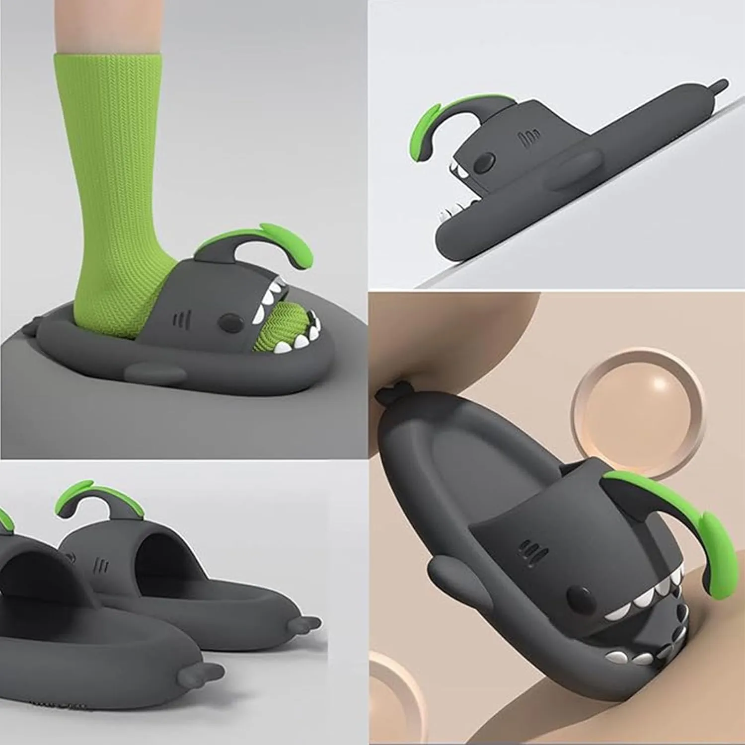 Angler Fish Shark Slides, Lantern Fish Sharky Slippers, Glow in the Dark Shark Slides, Non-Slip Open Toe Thick Sole Beach Pool Shower Shoes Bathroom Sandals (Gray,12-13 Women/10-11 Men)
