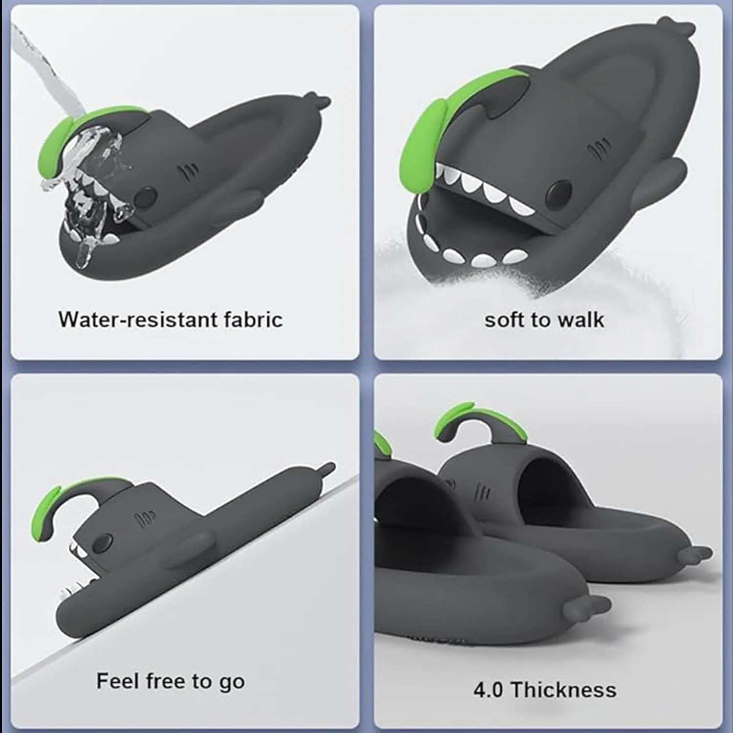 Angler Fish Shark Slides, Lantern Fish Sharky Slippers, Glow in the Dark Shark Slides, Non-Slip Open Toe Thick Sole Beach Pool Shower Shoes Bathroom Sandals (Gray,12-13 Women/10-11 Men)