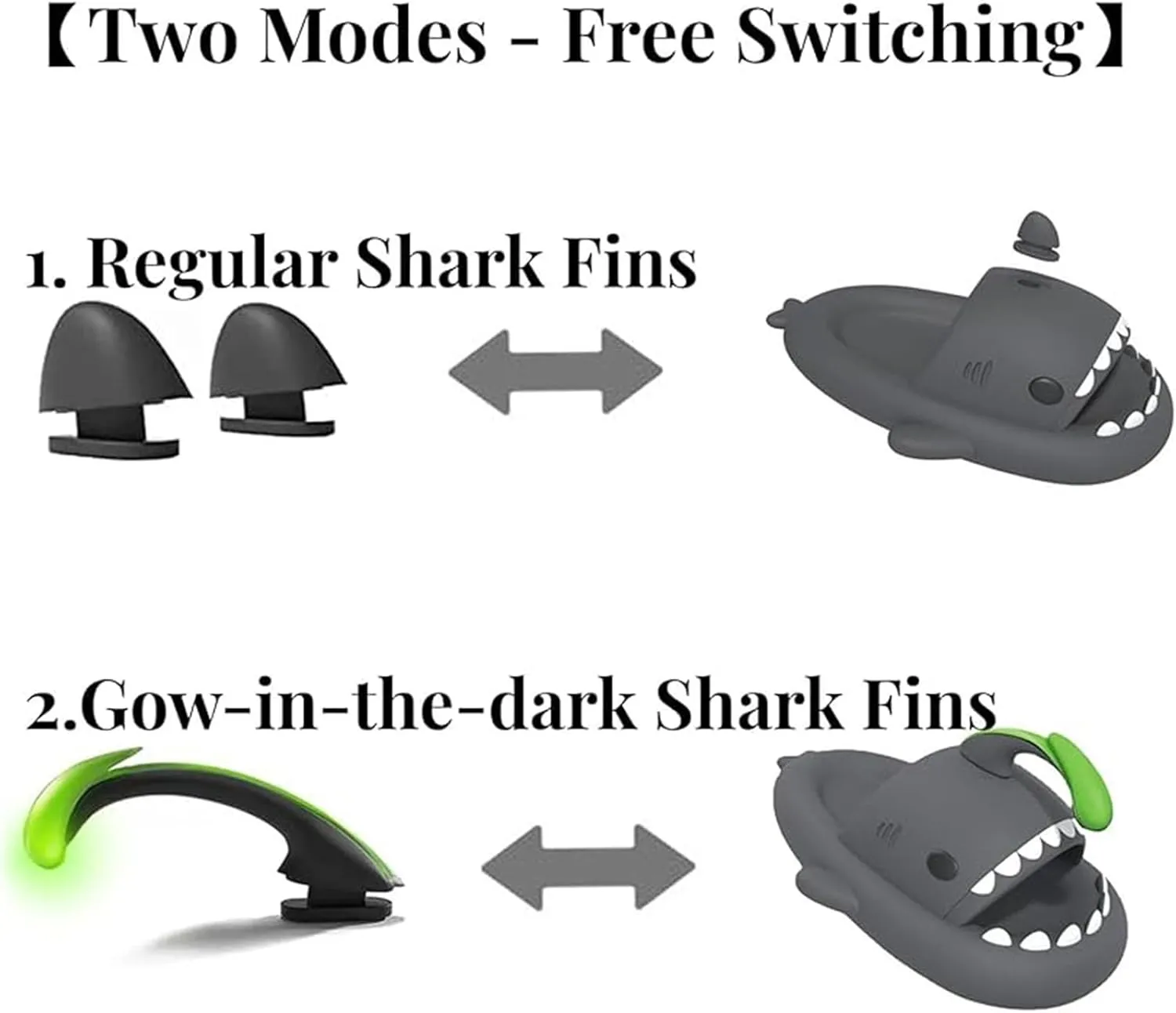 Angler Fish Shark Slides, Lantern Fish Sharky Slippers, Glow in the Dark Shark Slides, Non-Slip Open Toe Thick Sole Beach Pool Shower Shoes Bathroom Sandals (Gray,12-13 Women/10-11 Men)