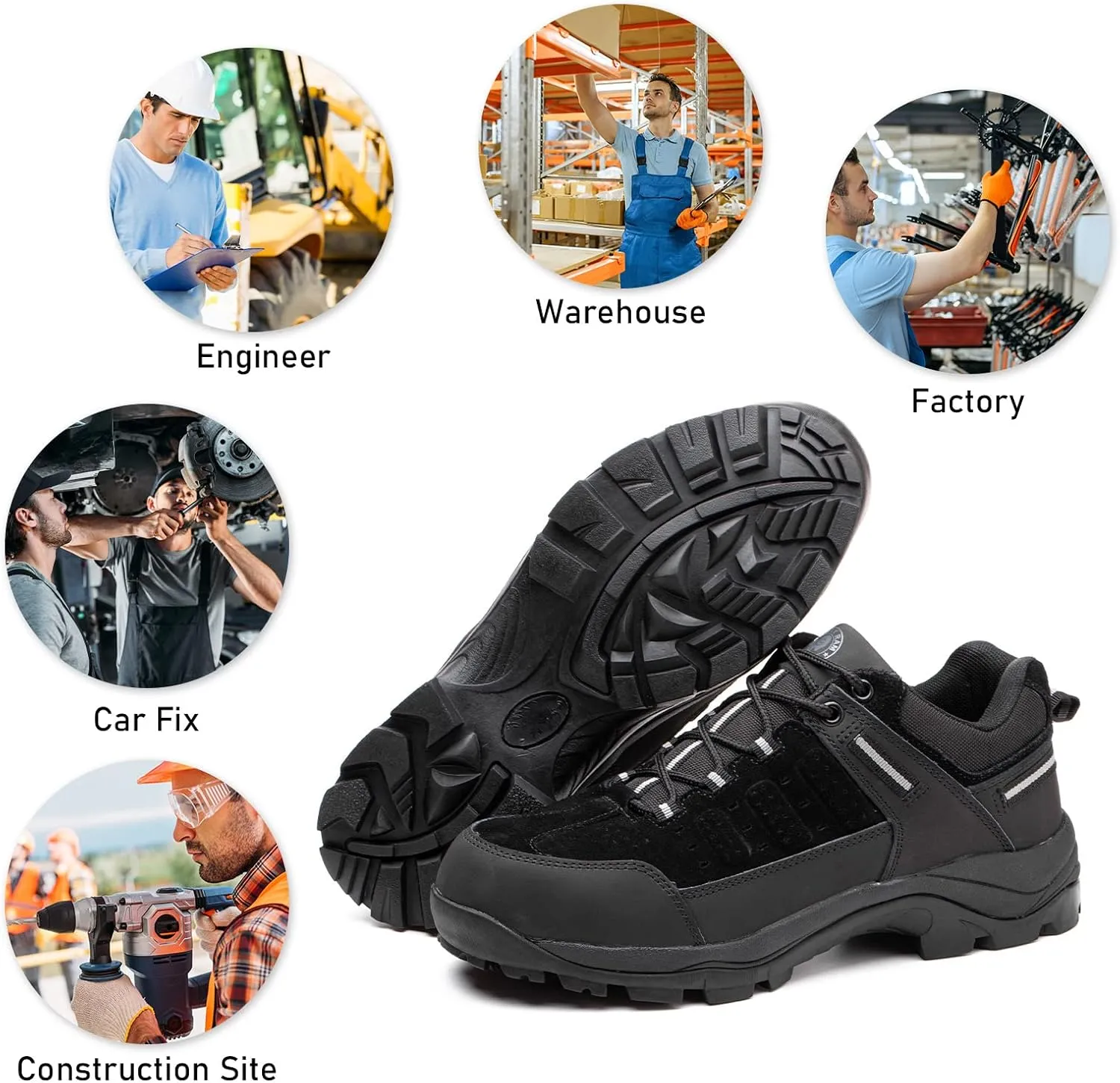 ANGRYRAM Brown Steel Toe Work Shoes for Men Women, Lightweight, Breathable, Slip Resistant, Puncture Proof, Comfortable, Ideal for Construction Industry