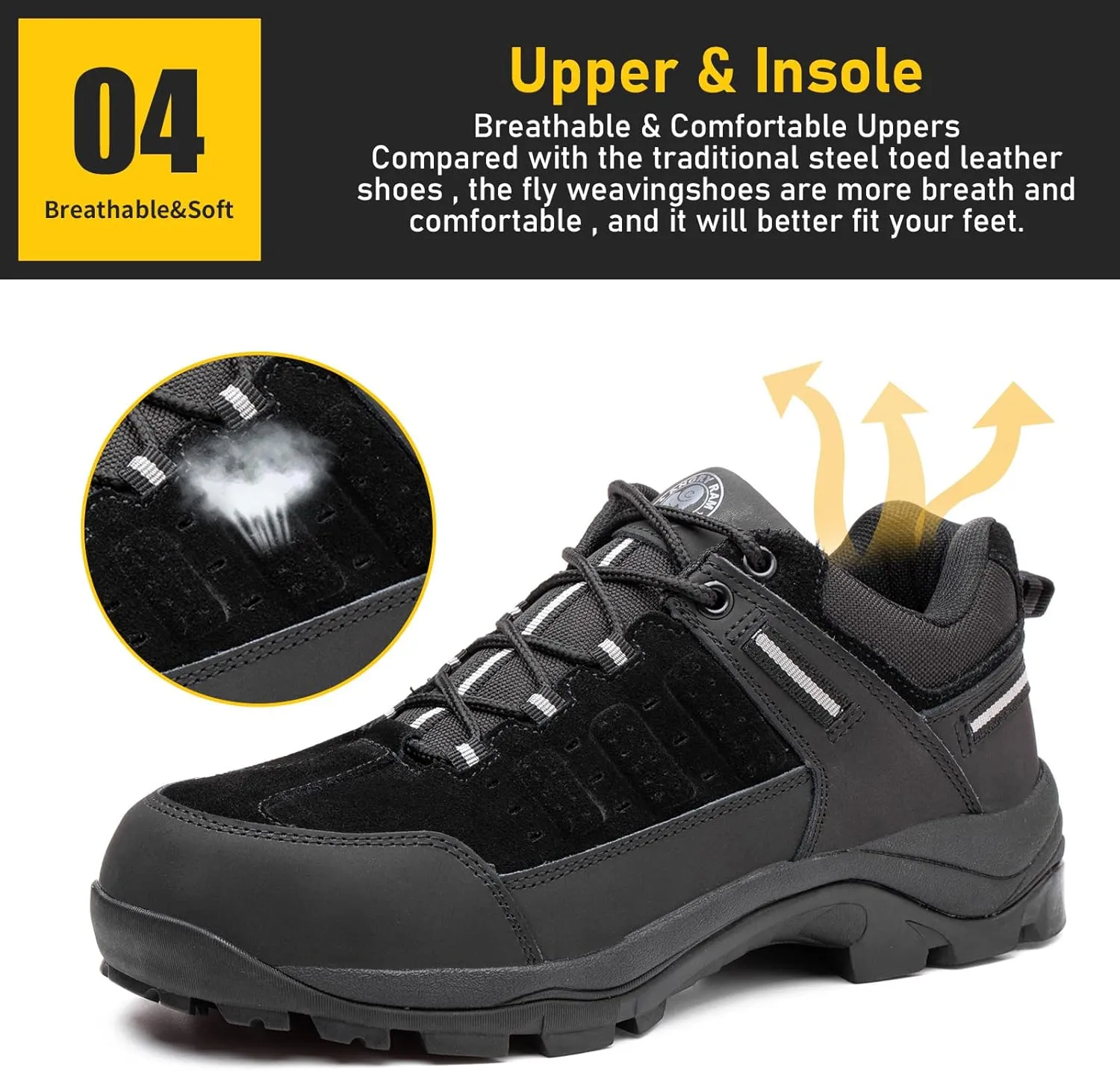 ANGRYRAM Brown Steel Toe Work Shoes for Men Women, Lightweight, Breathable, Slip Resistant, Puncture Proof, Comfortable, Ideal for Construction Industry