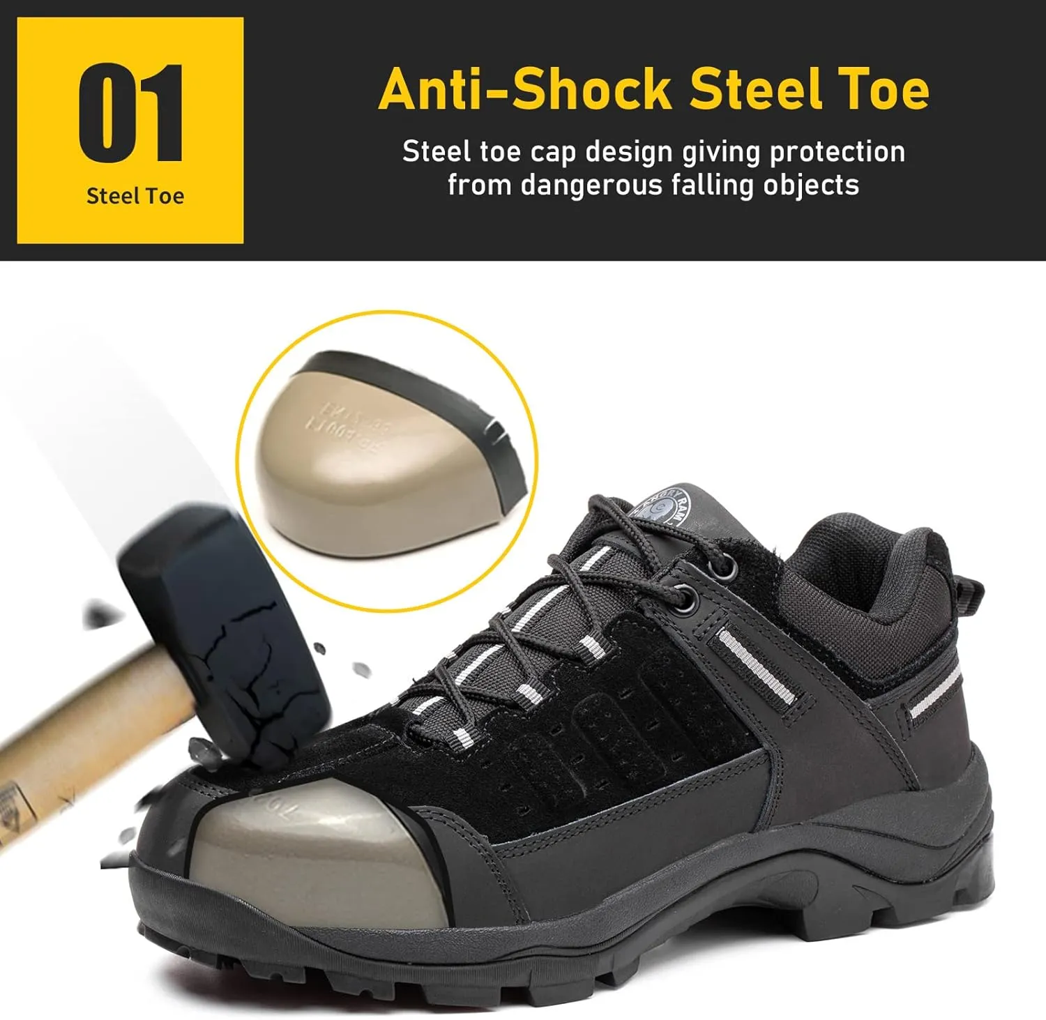 ANGRYRAM Brown Steel Toe Work Shoes for Men Women, Lightweight, Breathable, Slip Resistant, Puncture Proof, Comfortable, Ideal for Construction Industry