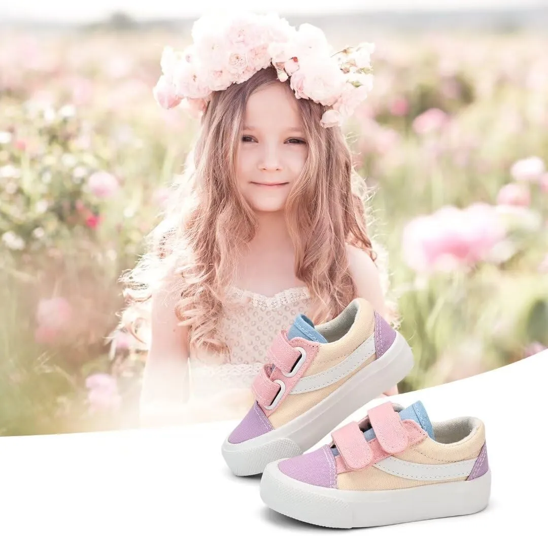 ANTLULU Boys and Girls Canvas Shoes Dual Adjustable Hook and Loop Classic Low Top Kids Sneakers