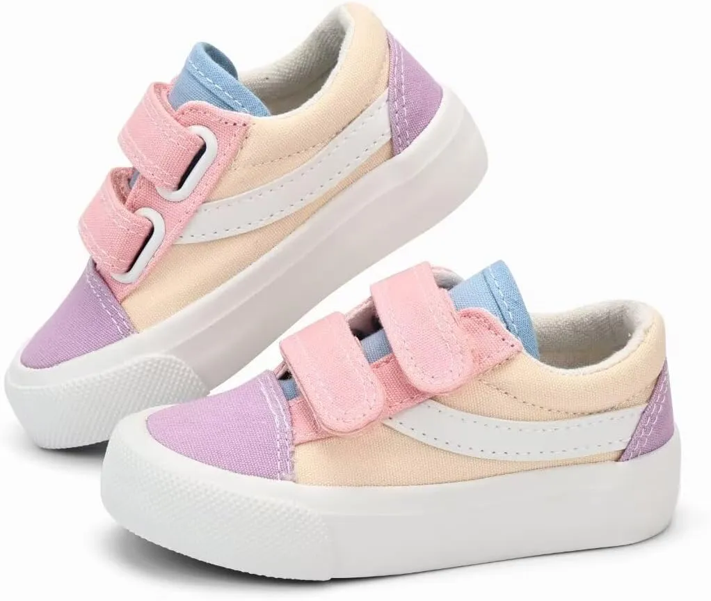 ANTLULU Boys and Girls Canvas Shoes Dual Adjustable Hook and Loop Classic Low Top Kids Sneakers
