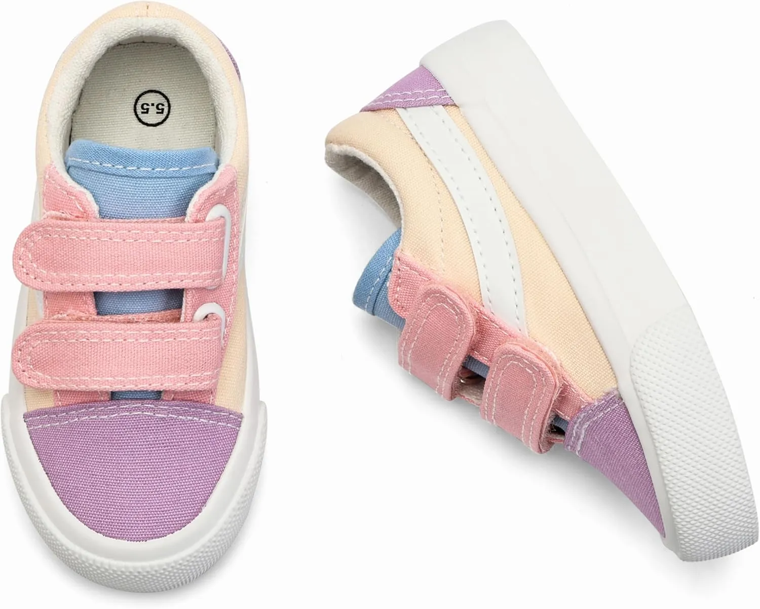 ANTLULU Boys and Girls Canvas Shoes Dual Adjustable Hook and Loop Classic Low Top Kids Sneakers