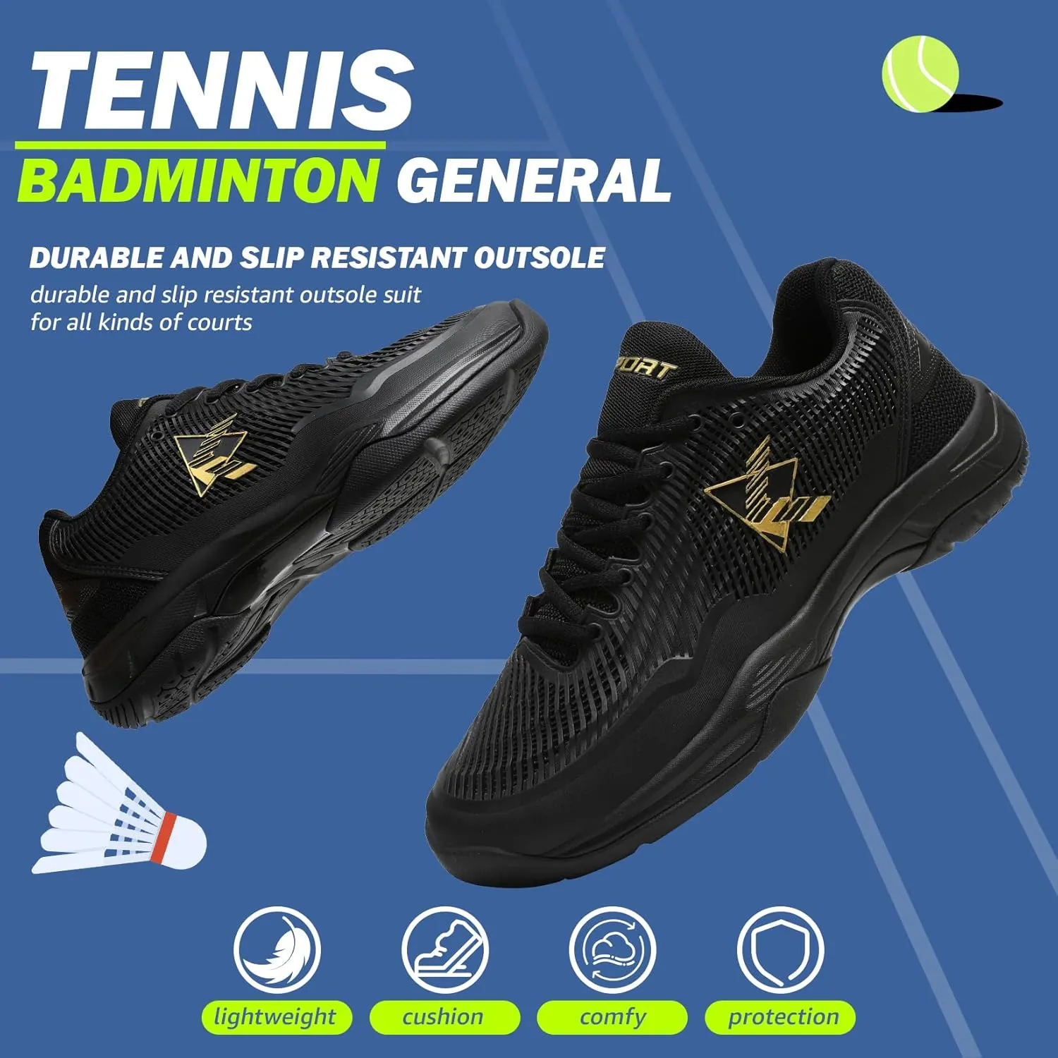 ASHION Pickleball Shoes for Men Tennis Shoes Sneakers for All Court Racquetball Athletic Shoes for Racquet Sport | Arch Support