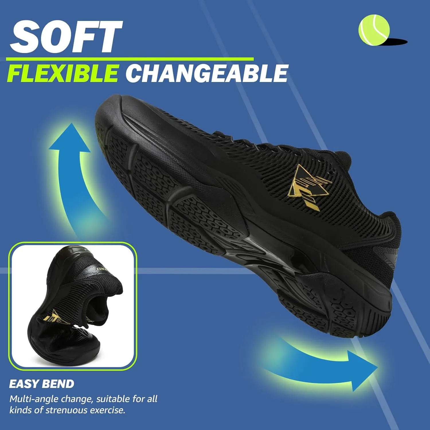 ASHION Pickleball Shoes for Men Tennis Shoes Sneakers for All Court Racquetball Athletic Shoes for Racquet Sport | Arch Support