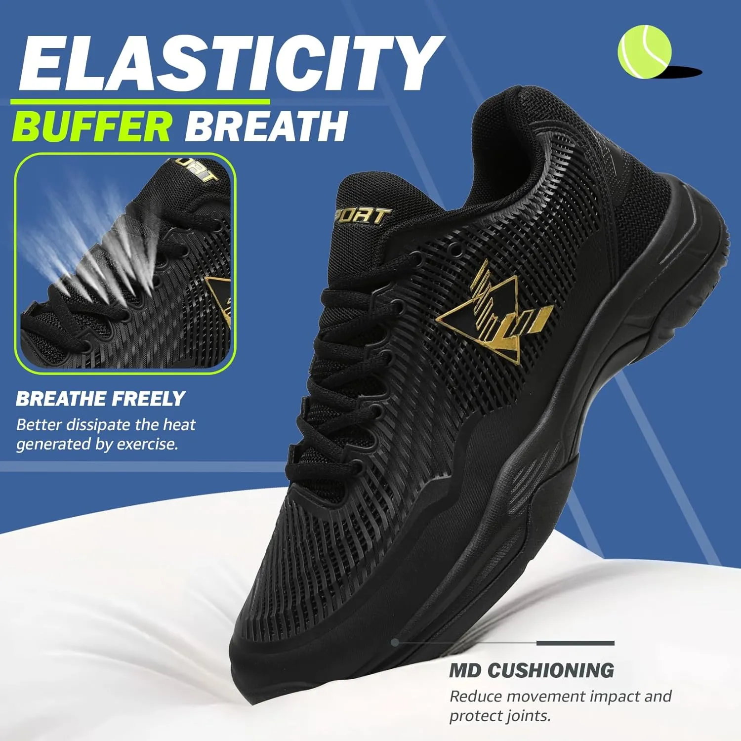 ASHION Pickleball Shoes for Men Tennis Shoes Sneakers for All Court Racquetball Athletic Shoes for Racquet Sport | Arch Support