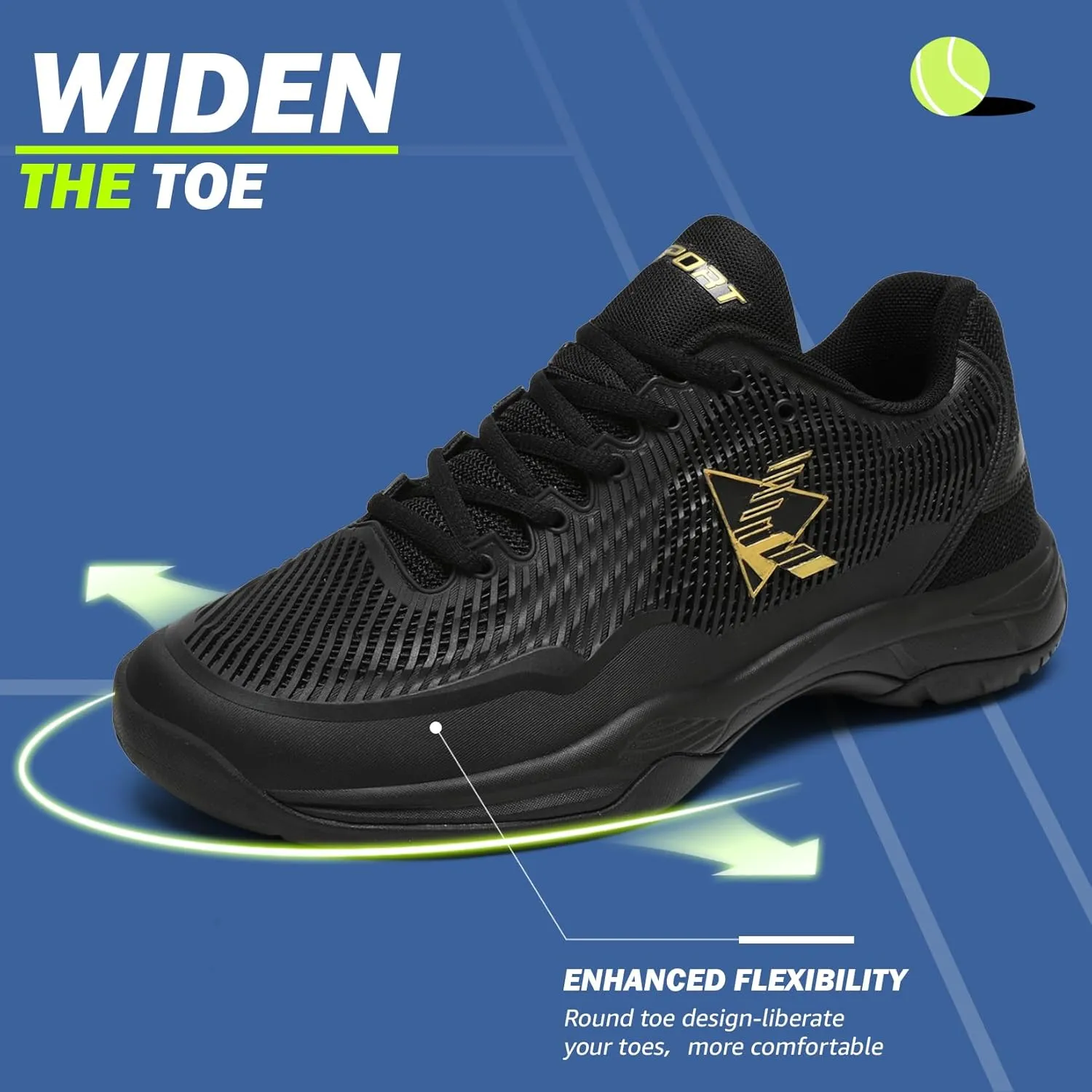 ASHION Pickleball Shoes for Men Tennis Shoes Sneakers for All Court Racquetball Athletic Shoes for Racquet Sport | Arch Support