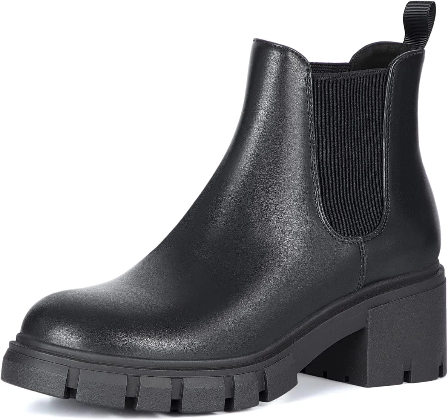 Athlefit Women's Chelsea Boots Fashion Lug Sole Chunky Heel Slip on Elastic Ankle Booties