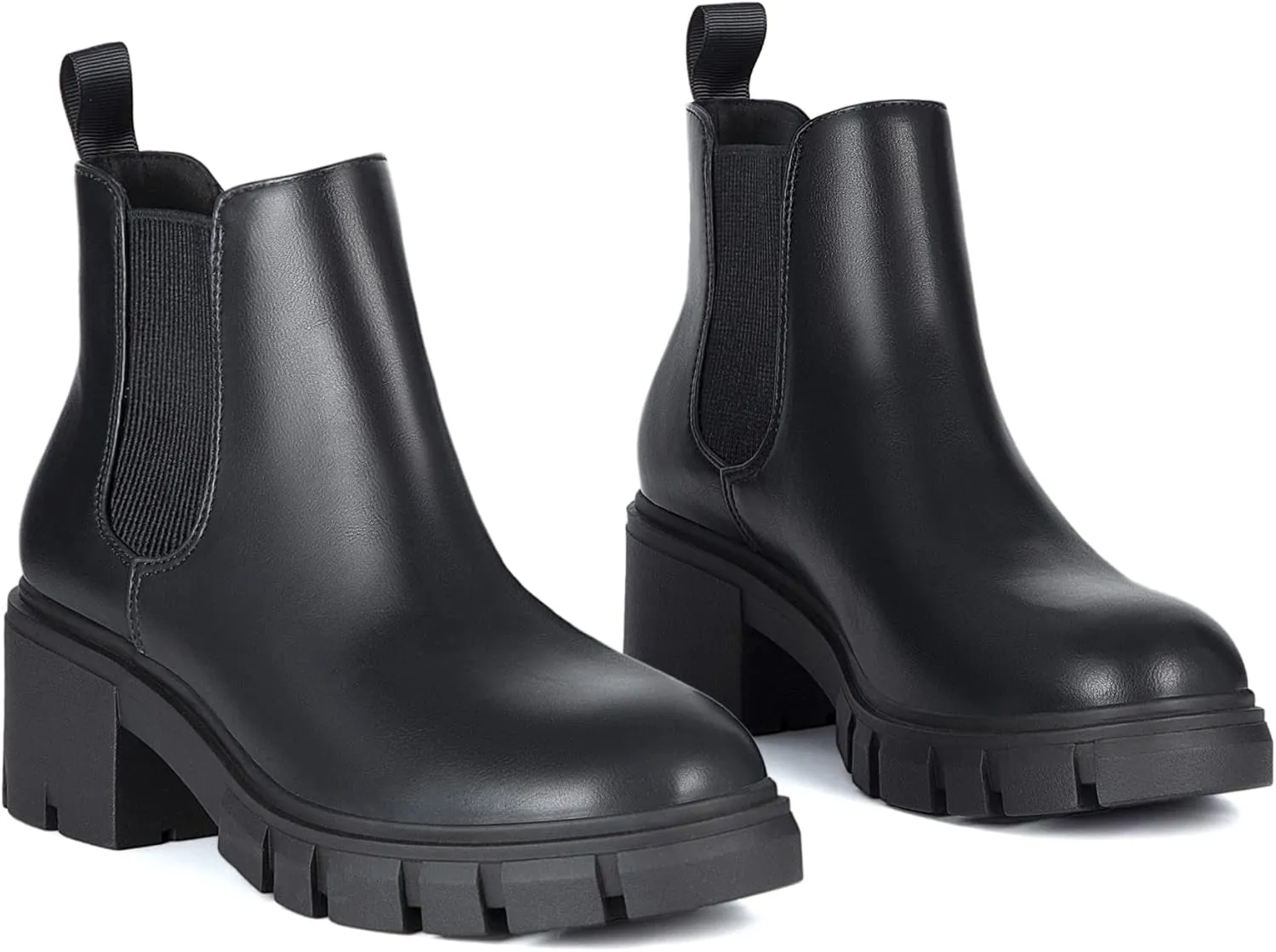 Athlefit Women's Chelsea Boots Fashion Lug Sole Chunky Heel Slip on Elastic Ankle Booties