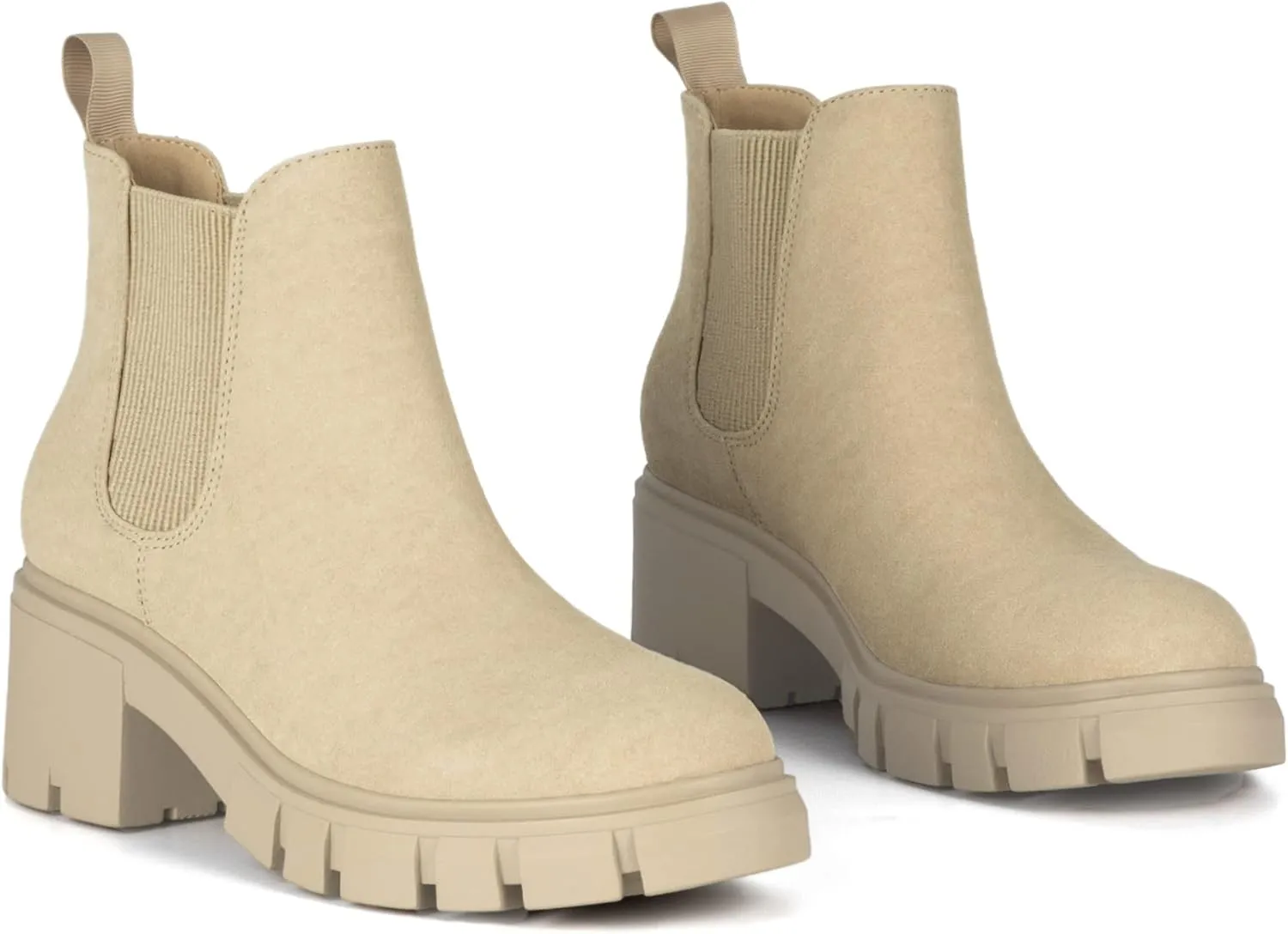 Athlefit Women's Chelsea Boots Fashion Lug Sole Chunky Heel Slip on Elastic Ankle Booties