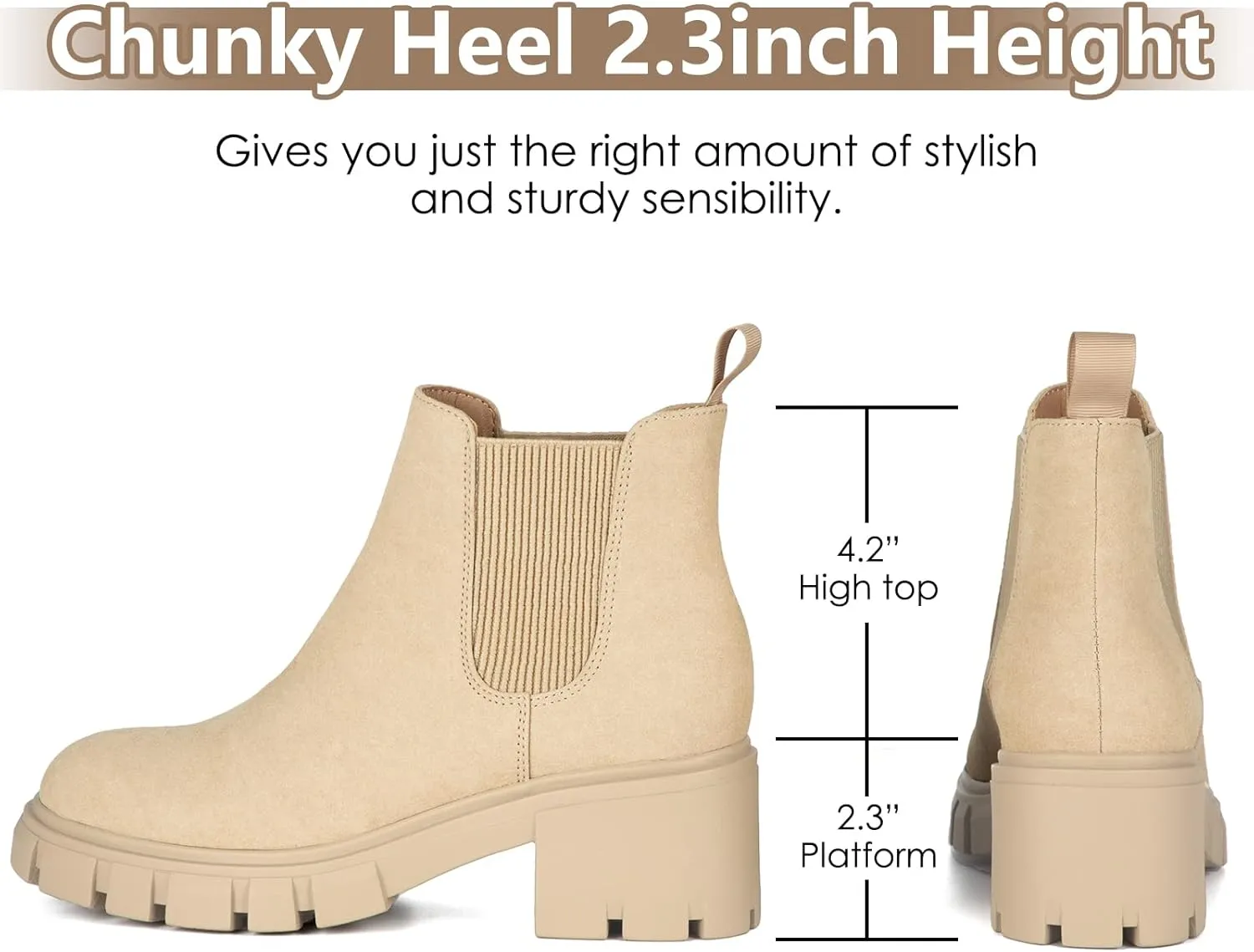 Athlefit Women's Chelsea Boots Fashion Lug Sole Chunky Heel Slip on Elastic Ankle Booties