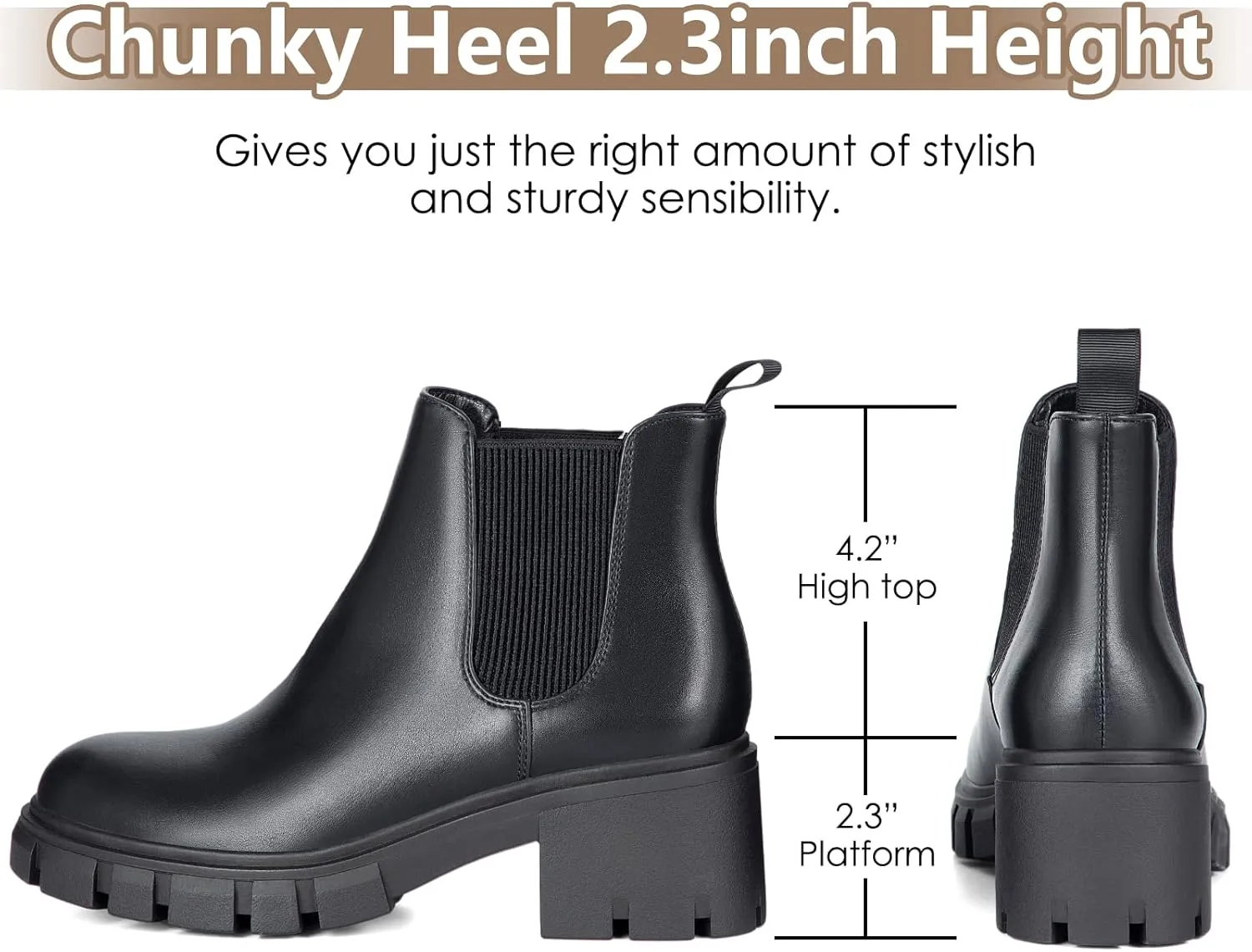 Athlefit Women's Chelsea Boots Fashion Lug Sole Chunky Heel Slip on Elastic Ankle Booties