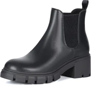 Athlefit Women's Chelsea Boots Fashion Lug Sole Chunky Heel Slip on Elastic Ankle Booties