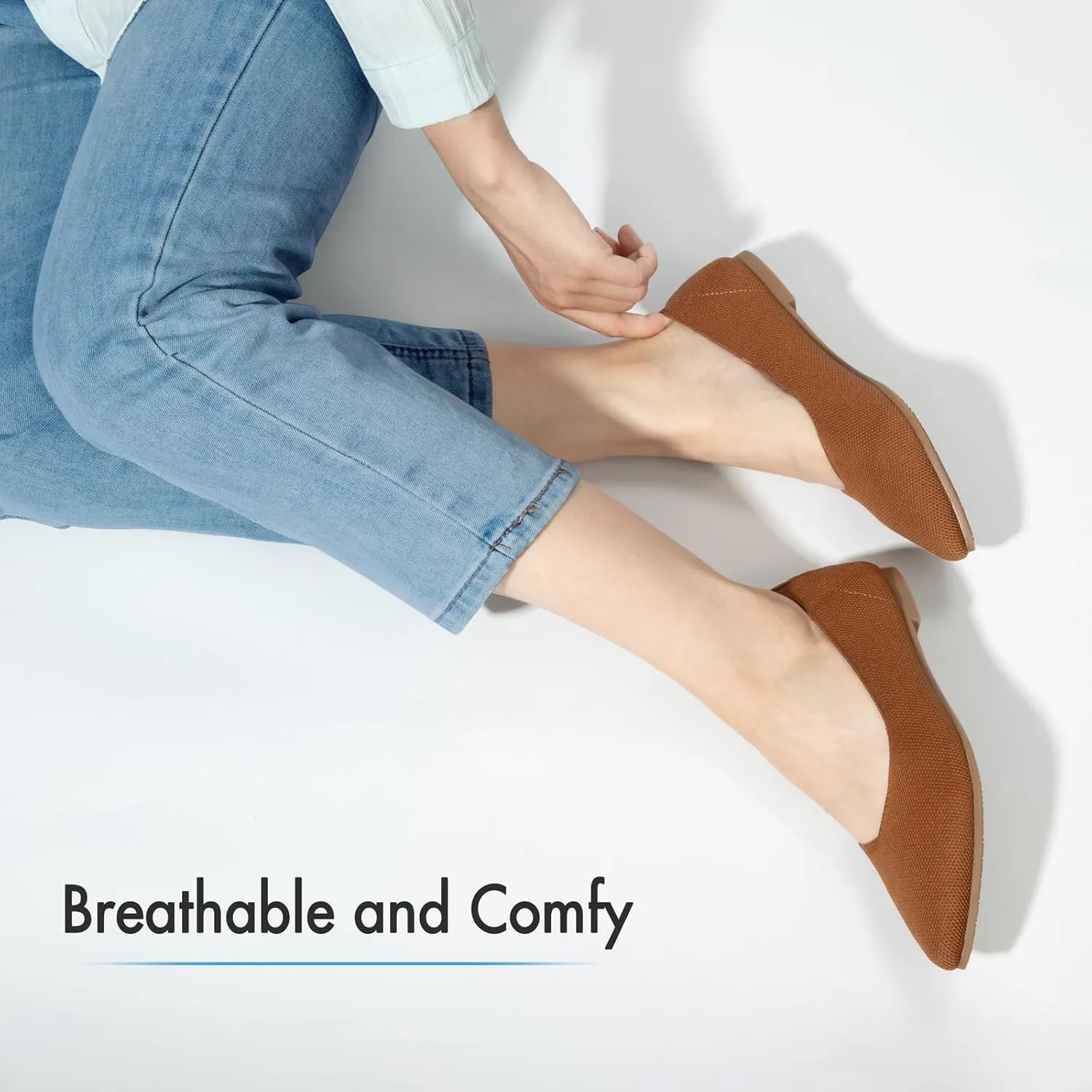 ATHMILE Pointed Toe Flats for Women Dressy Bronze Work Shoes Business Casul Knit Ballet Flats Slip on Office Ladies Comforttable Dress