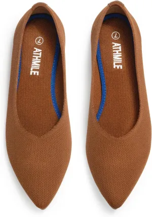 ATHMILE Pointed Toe Flats for Women Dressy Bronze Work Shoes Business Casul Knit Ballet Flats Slip on Office Ladies Comforttable Dress