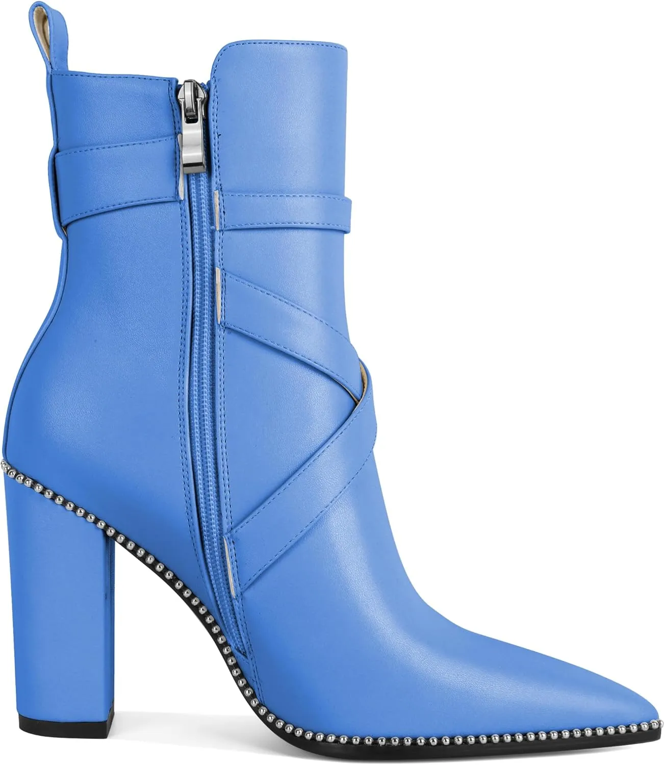 AUMOTED Womens Pointed Toe Beaded Chunky Ankle Boots Side Zipper 3.5 Inches High Heel Western Boots