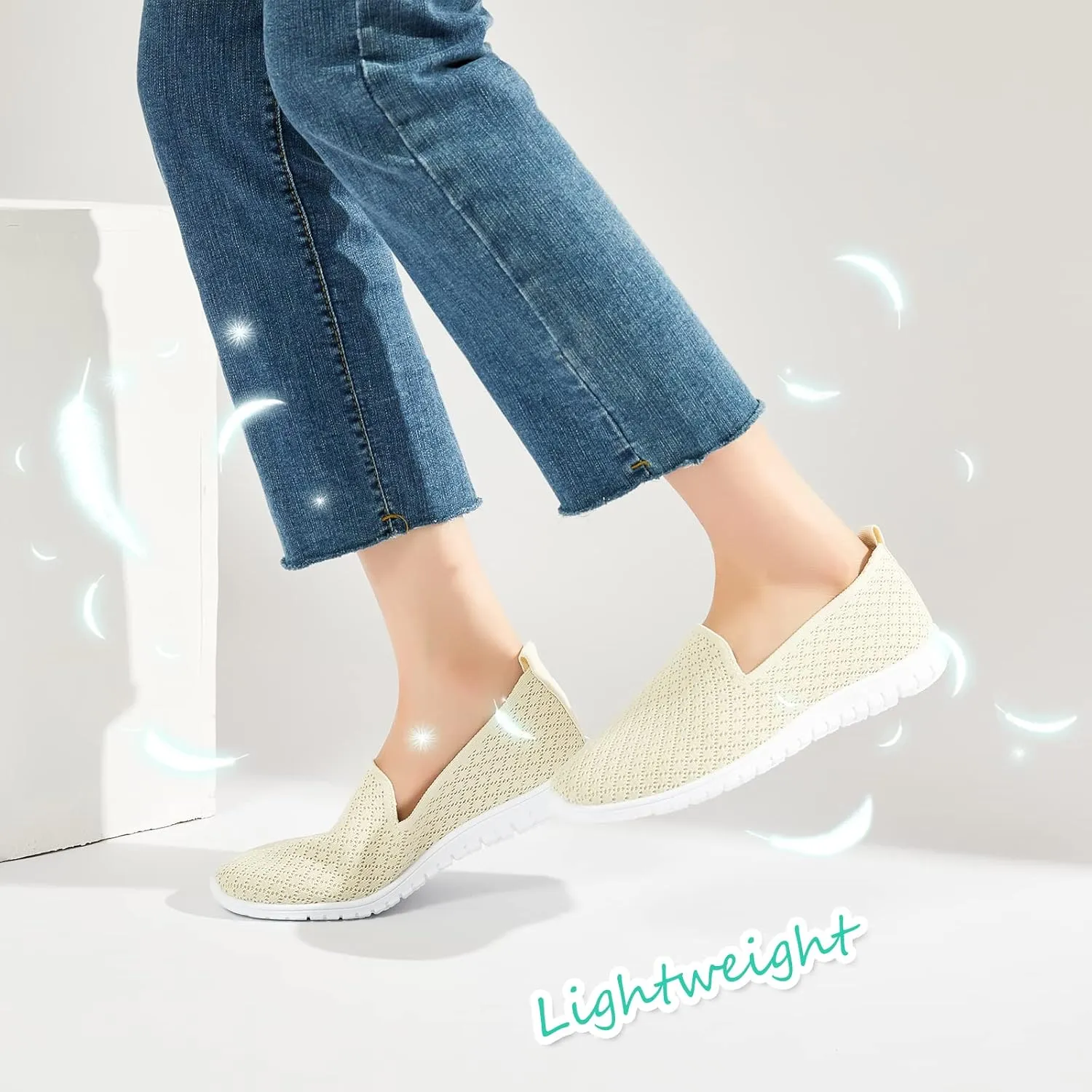 BABUDOG Women's Mesh Flats Shoes Breathable Slip on Shoes Casual Black and White Flats Comfortable Walking Shoes
