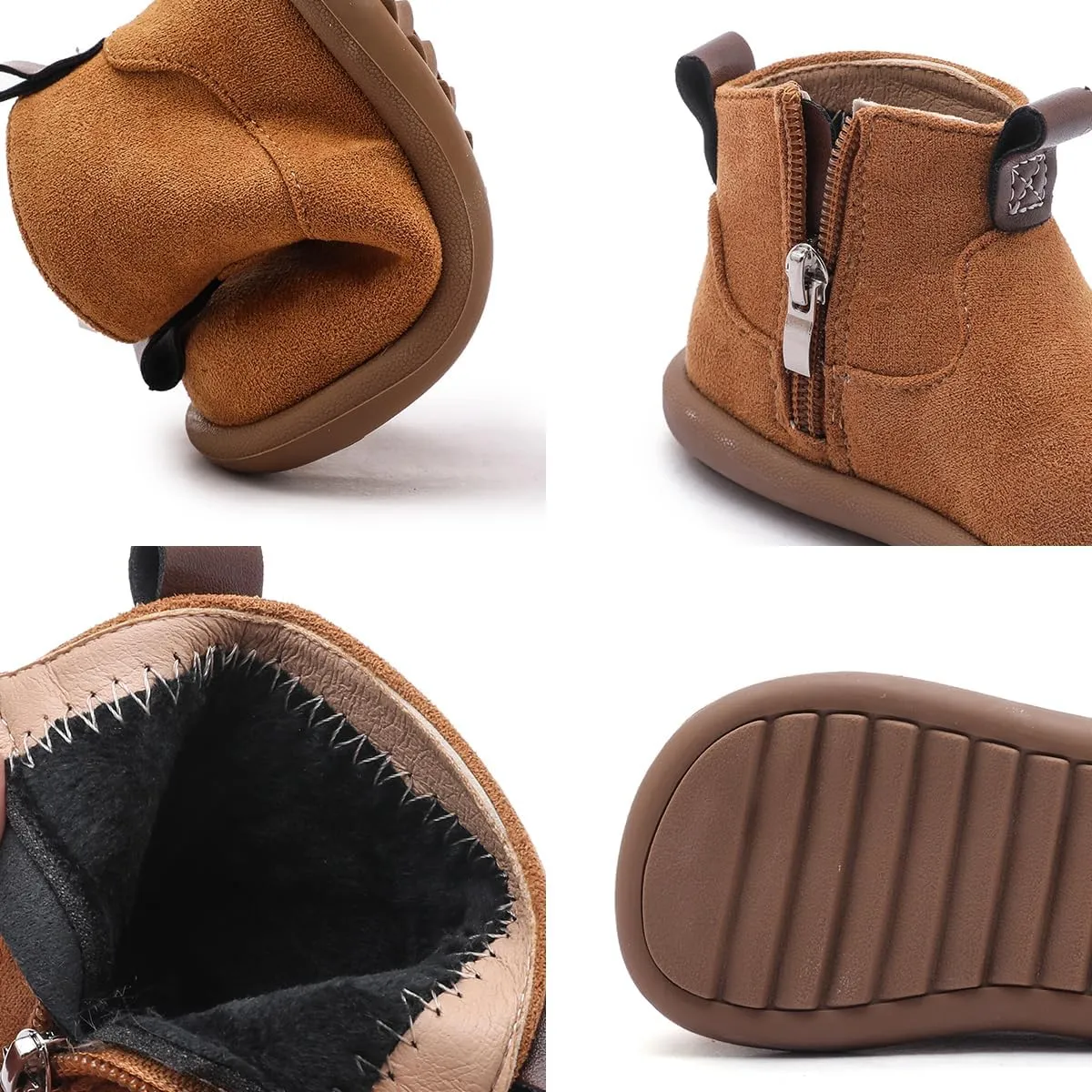 Baby Shoes Suede Zip-Up With Wide Toe Non-Slip Sole Winter Booties for 1-3 Years Olds Toddler Girls Boys Boots