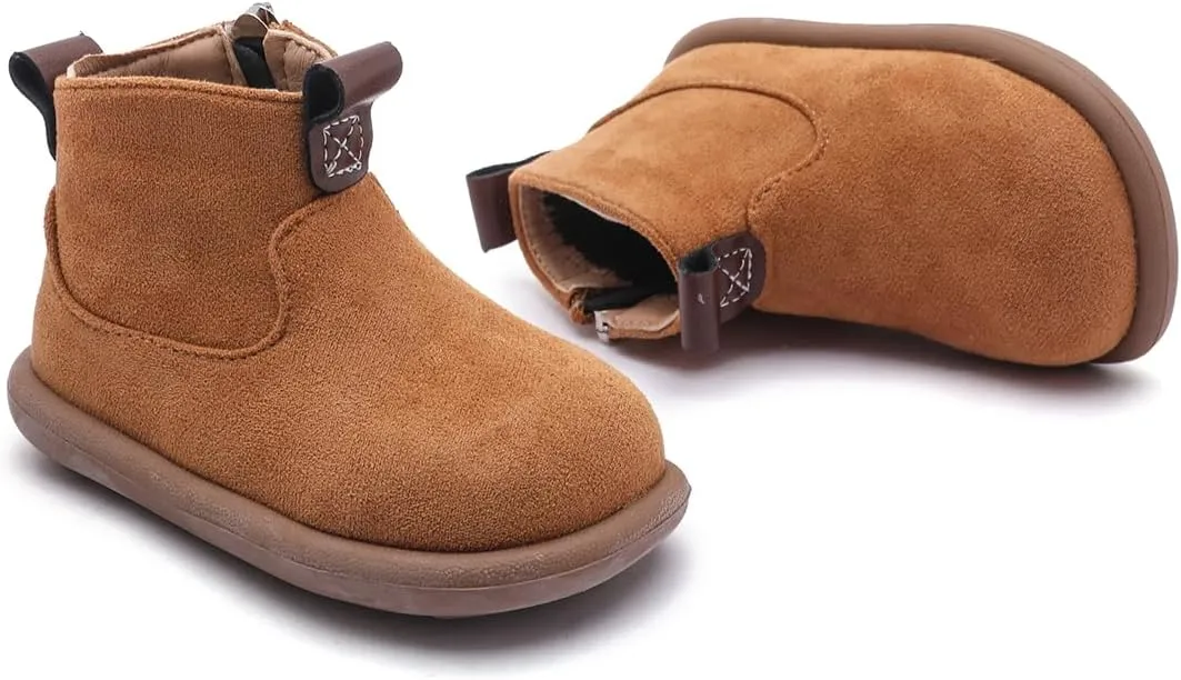 Baby Shoes Suede Zip-Up With Wide Toe Non-Slip Sole Winter Booties for 1-3 Years Olds Toddler Girls Boys Boots