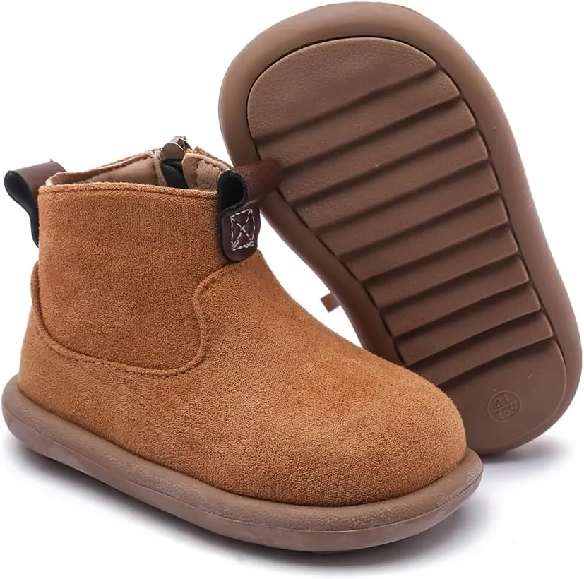 Baby Shoes Suede Zip-Up With Wide Toe Non-Slip Sole Winter Booties for 1-3 Years Olds Toddler Girls Boys Boots