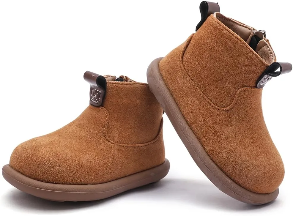 Baby Shoes Suede Zip-Up With Wide Toe Non-Slip Sole Winter Booties for 1-3 Years Olds Toddler Girls Boys Boots