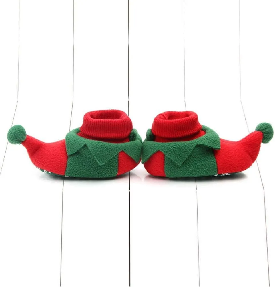 Baby Toddler Shoes Newborn Plush Warm Snow Boots Christmas Slipper Shoes Infant Winter Prewalker Boot Santa Christmas Tree Shaped Elf Shoe