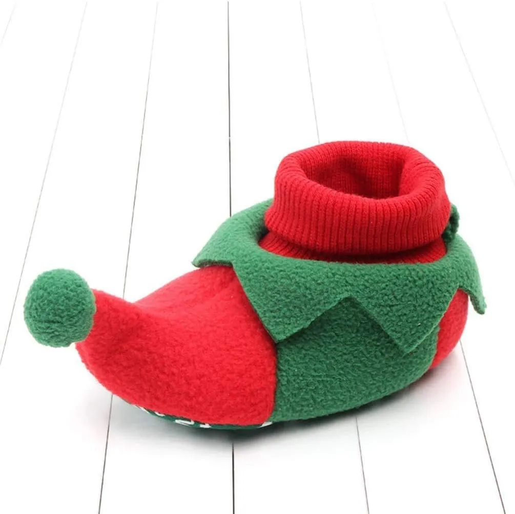 Baby Toddler Shoes Newborn Plush Warm Snow Boots Christmas Slipper Shoes Infant Winter Prewalker Boot Santa Christmas Tree Shaped Elf Shoe