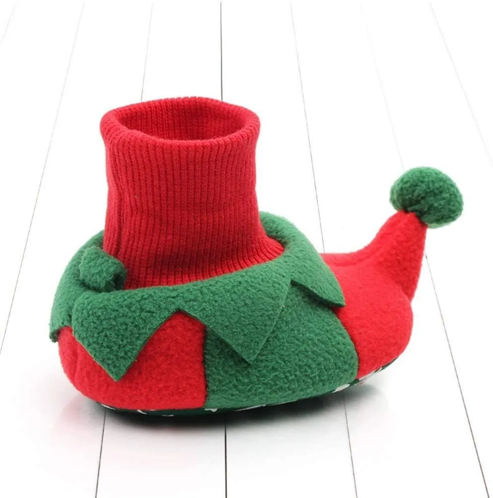 Baby Toddler Shoes Newborn Plush Warm Snow Boots Christmas Slipper Shoes Infant Winter Prewalker Boot Santa Christmas Tree Shaped Elf Shoe