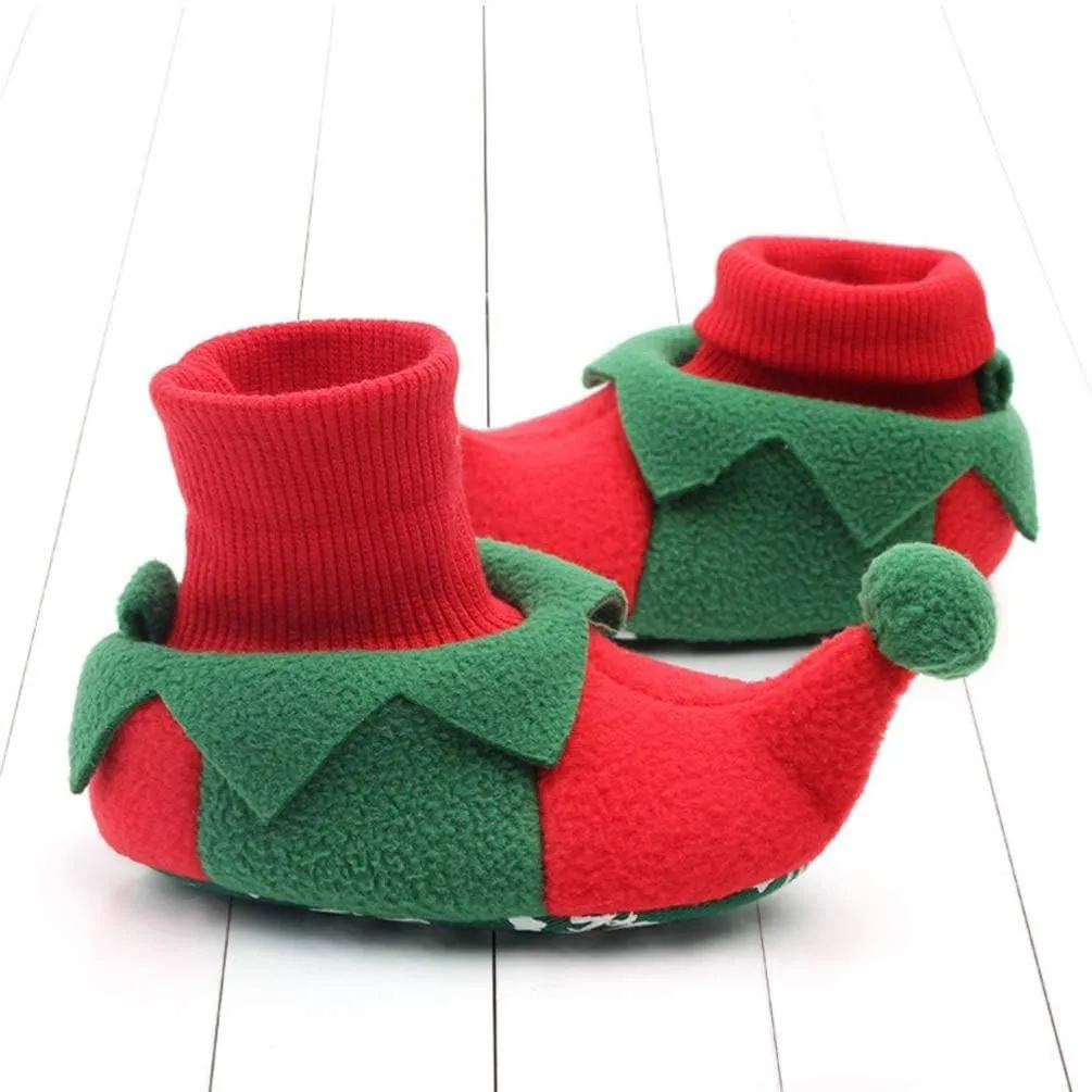 Baby Toddler Shoes Newborn Plush Warm Snow Boots Christmas Slipper Shoes Infant Winter Prewalker Boot Santa Christmas Tree Shaped Elf Shoe