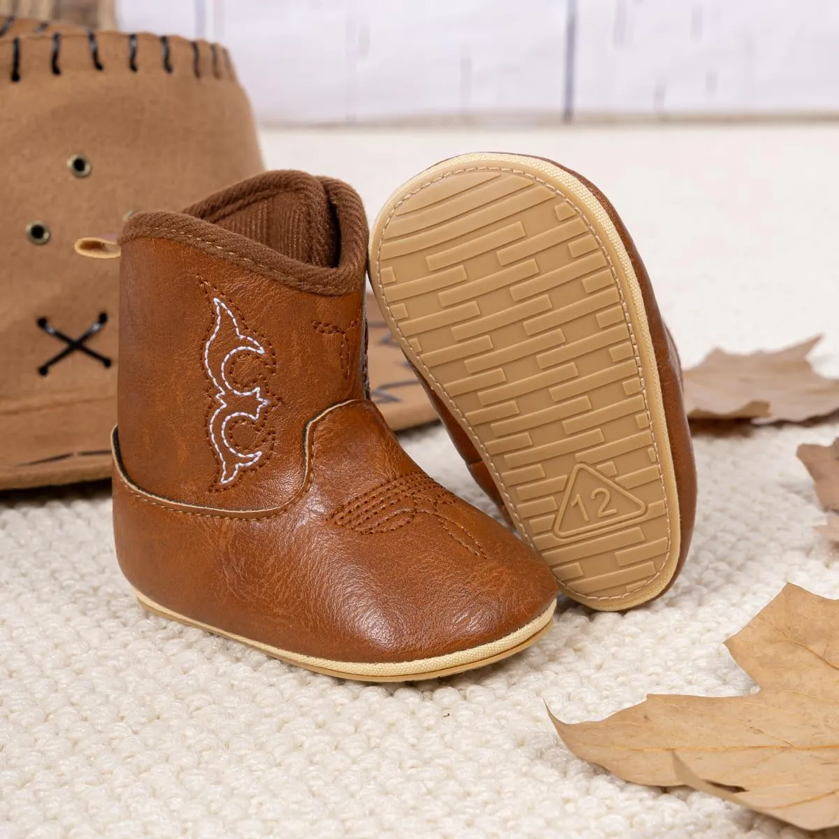 Baby Western Cowboy Boots Infant Boys Girls Non-Slip Soft Sole Booties Toddler Newborn First Walker Crib Shoes