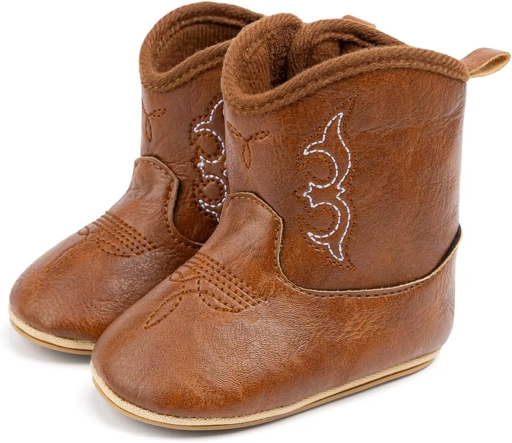 Baby Western Cowboy Boots Infant Boys Girls Non-Slip Soft Sole Booties Toddler Newborn First Walker Crib Shoes