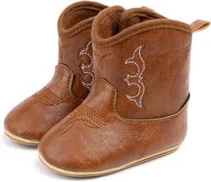 Baby Western Cowboy Boots Infant Boys Girls Non-Slip Soft Sole Booties Toddler Newborn First Walker Crib Shoes