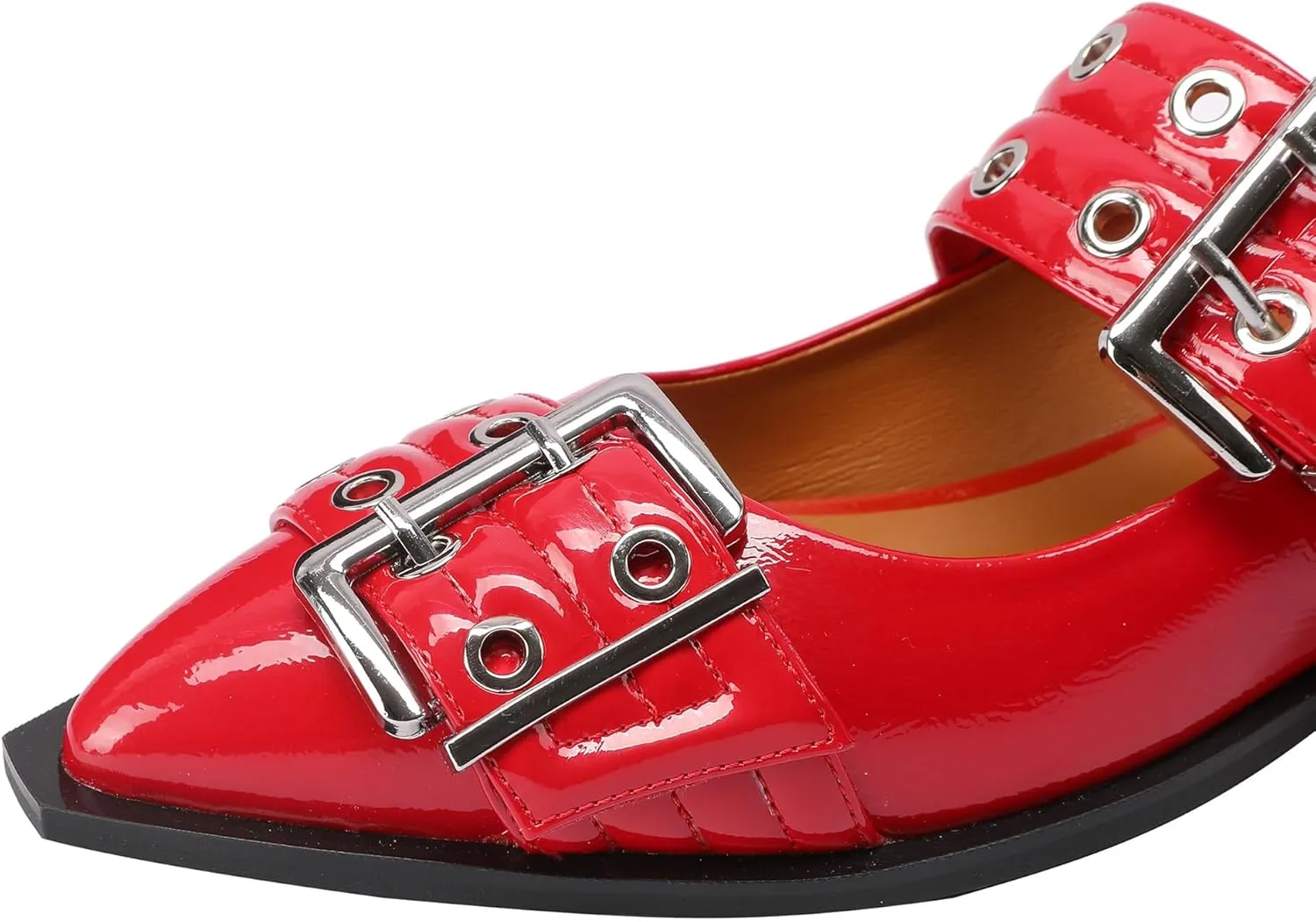 Ballerina Flats for Women Pointed Toe Flats With Studs Buckle Ballet Flats Comfortable low heeled flats
