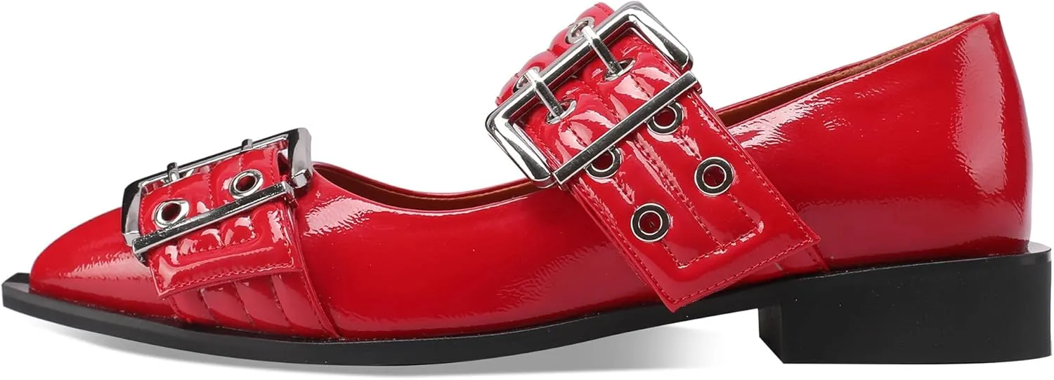 Ballerina Flats for Women Pointed Toe Flats With Studs Buckle Ballet Flats Comfortable low heeled flats